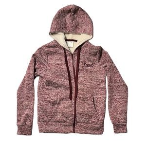 Lit 26 Full Zip Hooded Jacket Inside Fleece Lining Maroon Sweater Size M